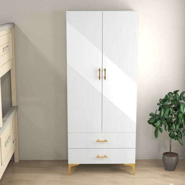 Mercer41 Rebbekah white wardrobe closet with doors and drawers,armoire